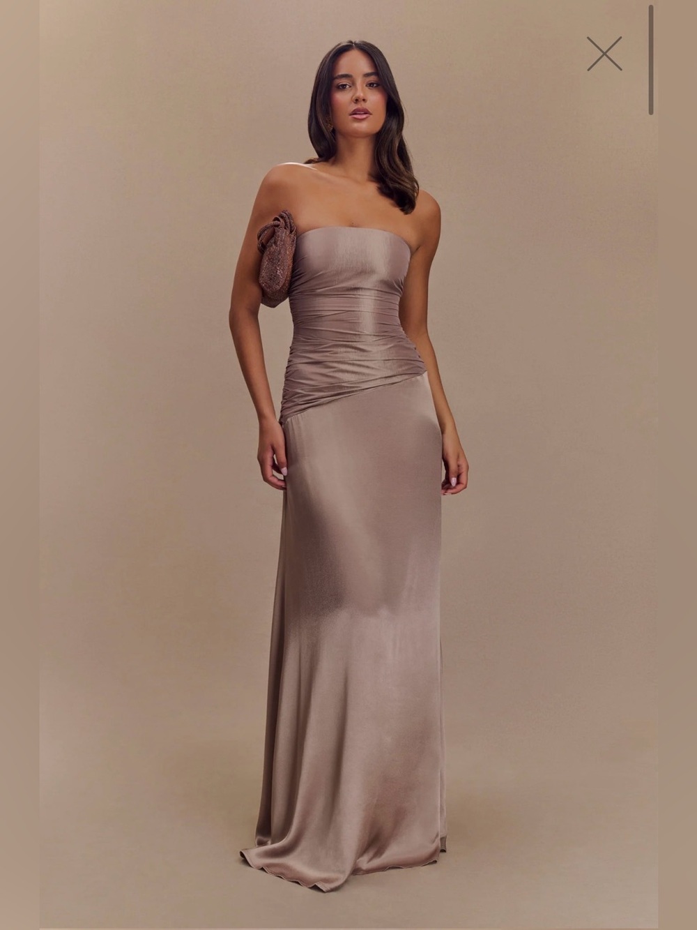 Strapless Taffeta Maxi Dress - Bronze Taupe